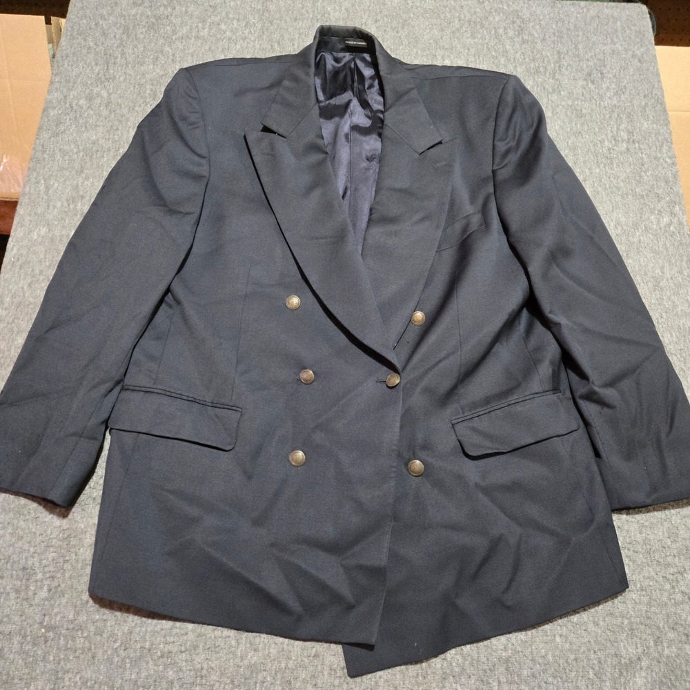 Yves Saint Laurent Vintage Double Breasted Blazer Mens Navy Blue Worsted Wool